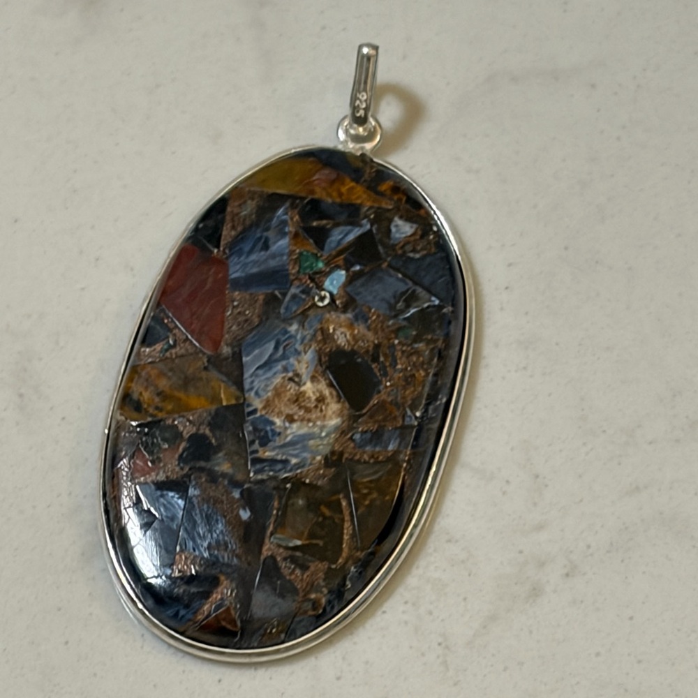 Silver Pietersite Oval Pendant